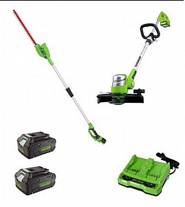דיל קומבי HANDY קוצץ קנטים (“12) 24V דגם Deluxe + מגזמת גובה 24V (דגם משופר) + 2 סוללות 4.0Ah + מטען כפול מהיר greenwroks 24V דיל קומבי HANDY קוצץ קנטים (“12) 24V דגם Deluxe + מגזמת גובה 24V (דגם משופר) + 2 סוללות 4.0Ah + מטען כפול מהיר greenwroks 24V